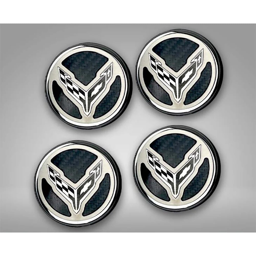 Corvette Engine Cap Cover Set - Flag Emblem - C8 Stingray, Z51-Real Carbon Fibre