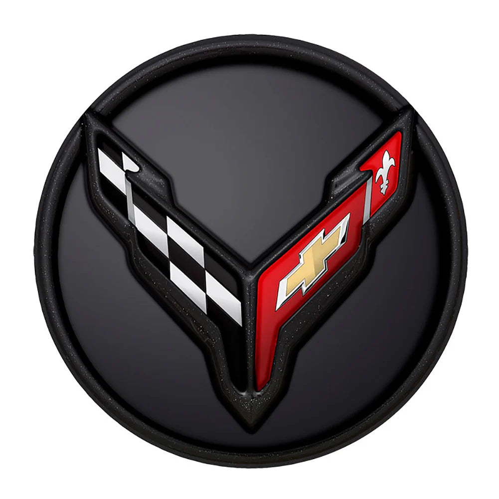 8 Corvette Black/Carbon Flash Wheel Center Cap With Flags: Black