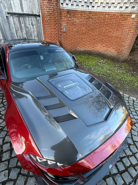 15-17 Ford Mustang Gt Carbon Fibre Hood with Engine Bay Window